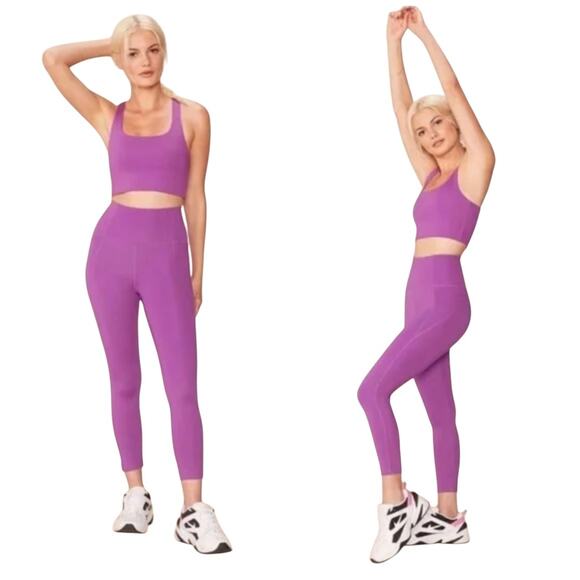Girlfriend Collective Wildflower Purple High Rise Compressive Leggings - Picture 1 of 11